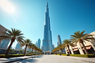 Vue extérieure de la tour Almas Tower à Jumeirah Lake Towers Dubai depuis le boulevard piéton