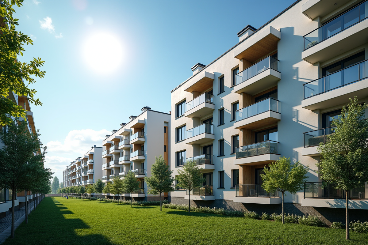 Immeubles modernes avec balcons dans un quartier urbain ensoleille