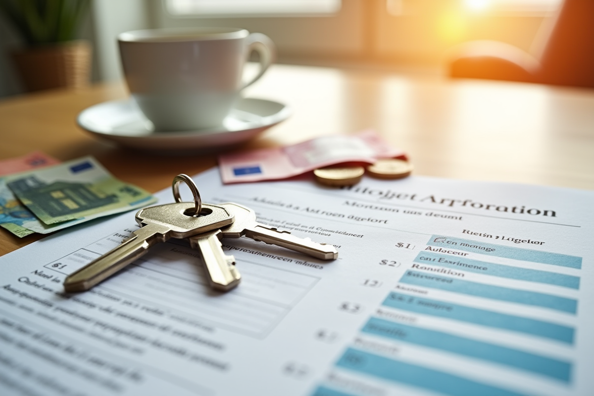 Clés de maison sur formulaire de prêt immobilier avec argent et café