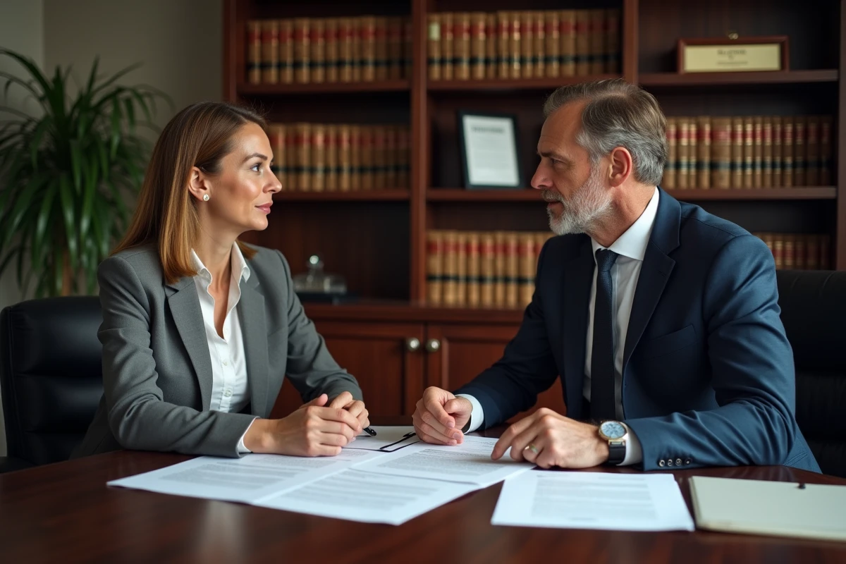 Consultation juridique entre un vendeur immobilier et un conseiller juridique autour d'un dossier de vice caché après vente