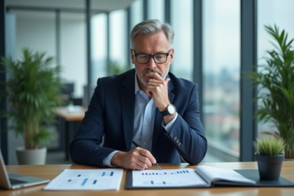 Économiste homme en costume dans un bureau moderne
