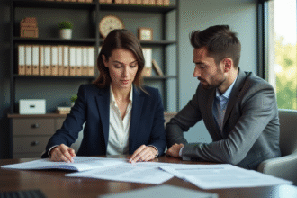 Femme d affaires en réunion avec un banquier dans un bureau moderne