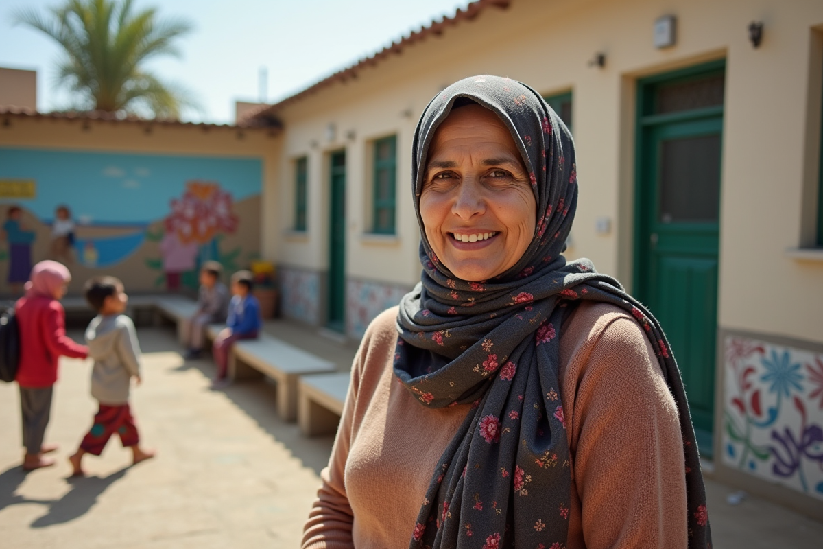Femme nord-africaine portant foulard et pull dehors