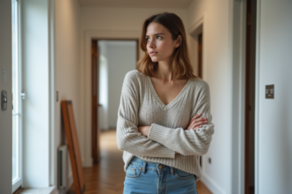 Femme dans un couloir d appartement en renovation