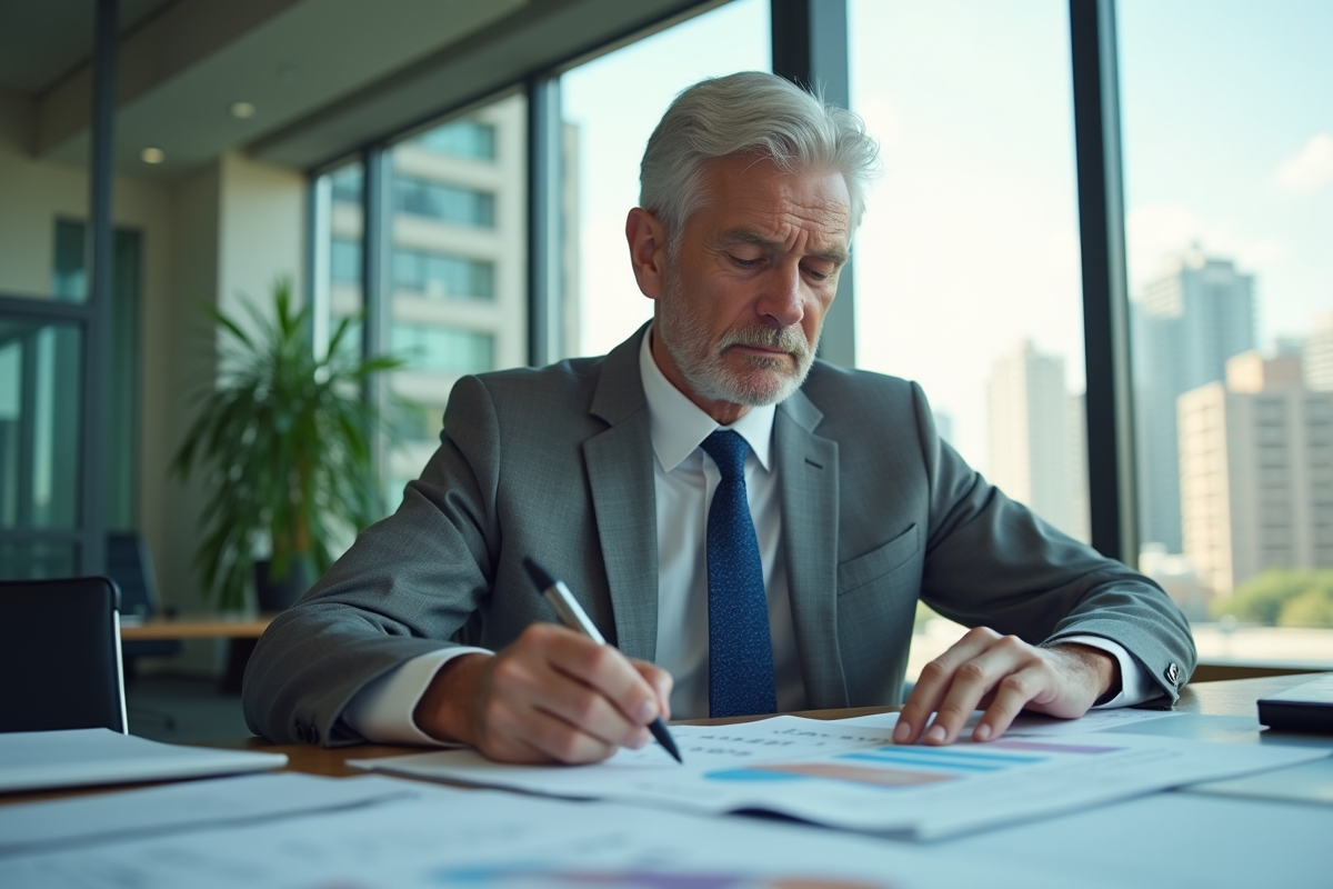 Homme comptable examinant des graphiques de depreciation