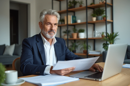 Homme d'âge moyen examinant des documents de location