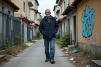 Homme d'âge moyen marche dans un quartier de Fréjus