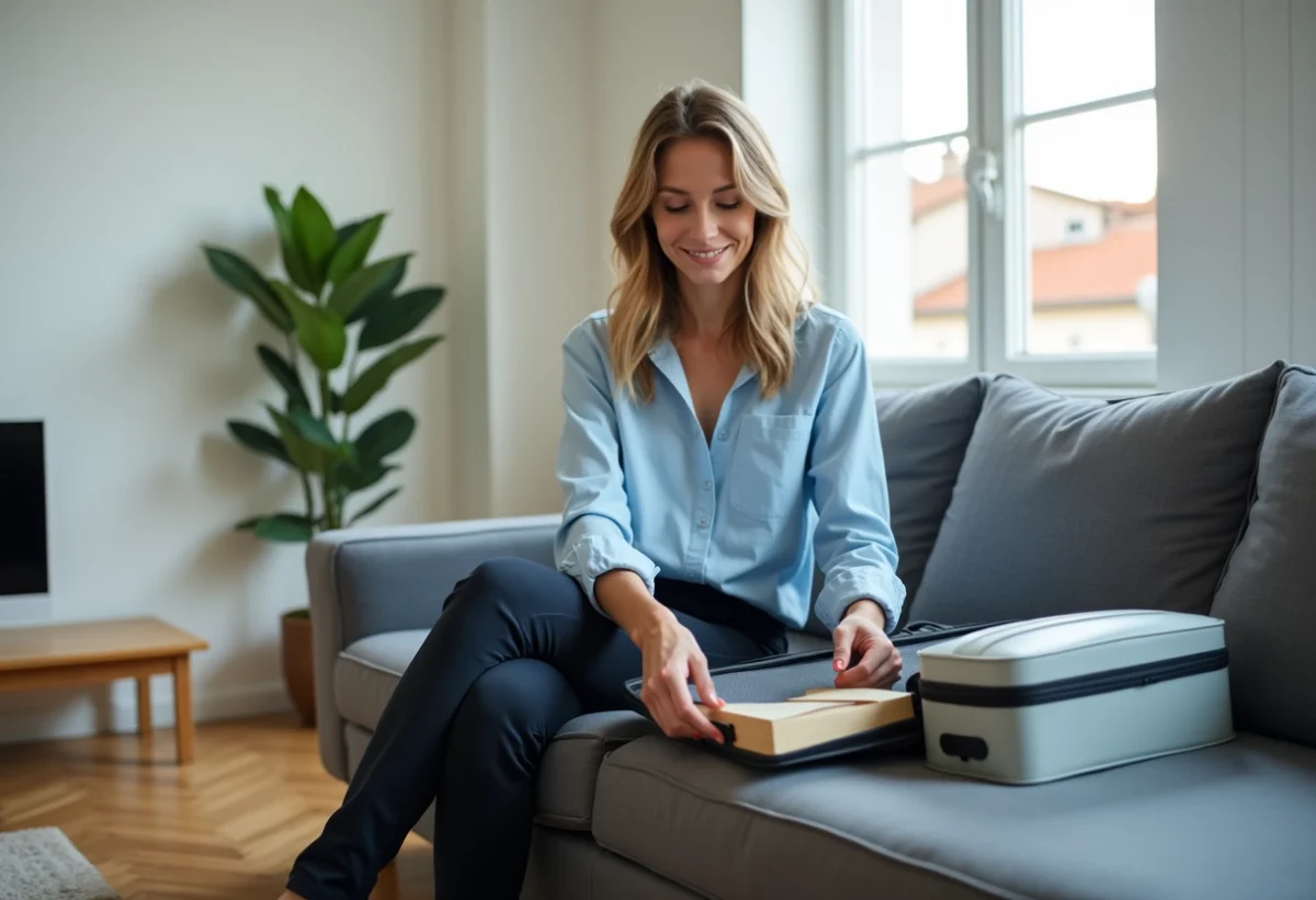 Jeune femme souriante dans un appartement lyonnais