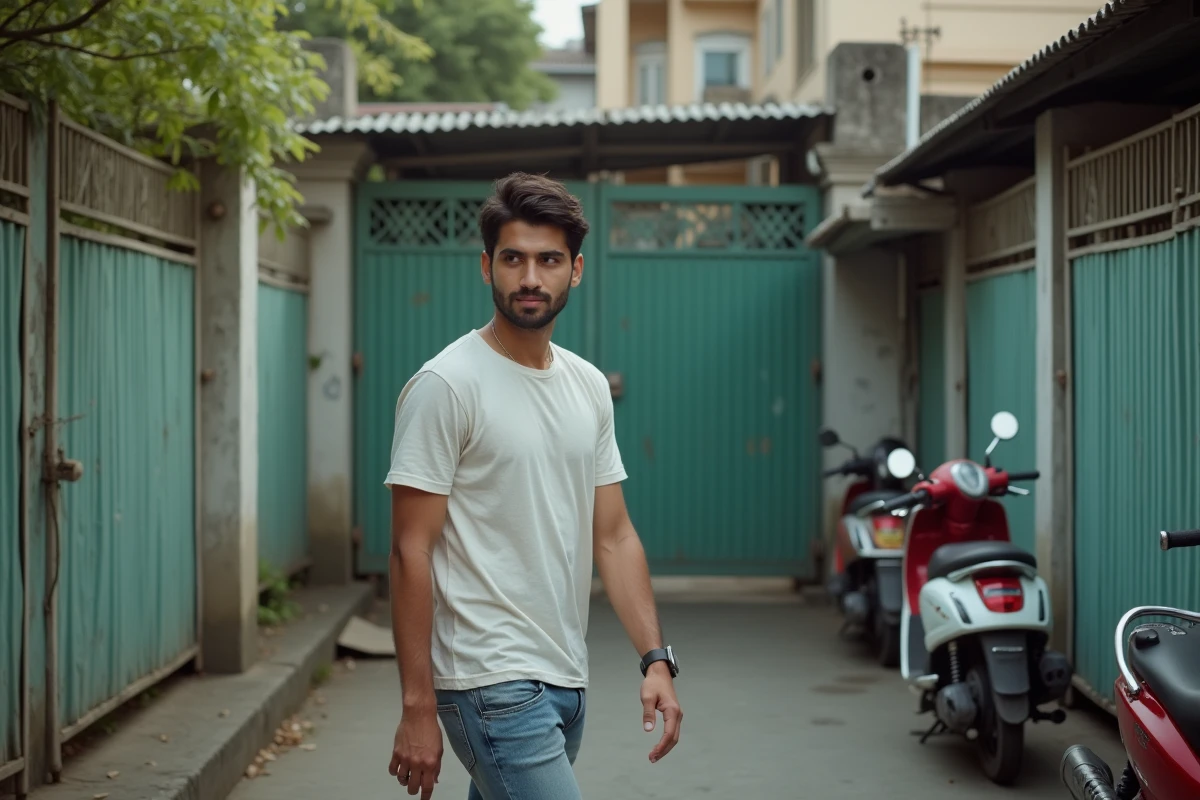 Jeune homme passant devant une entrée d