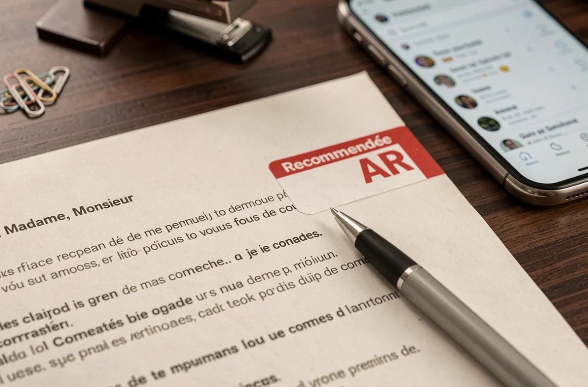Gros plan sur une lettre de plainte officielle adressée à un propriétaire avec accusé de réception