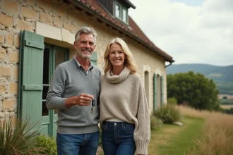 Couple devant une maison en pierre à louer de particulier à particulier en Haute-Saône (département 70)