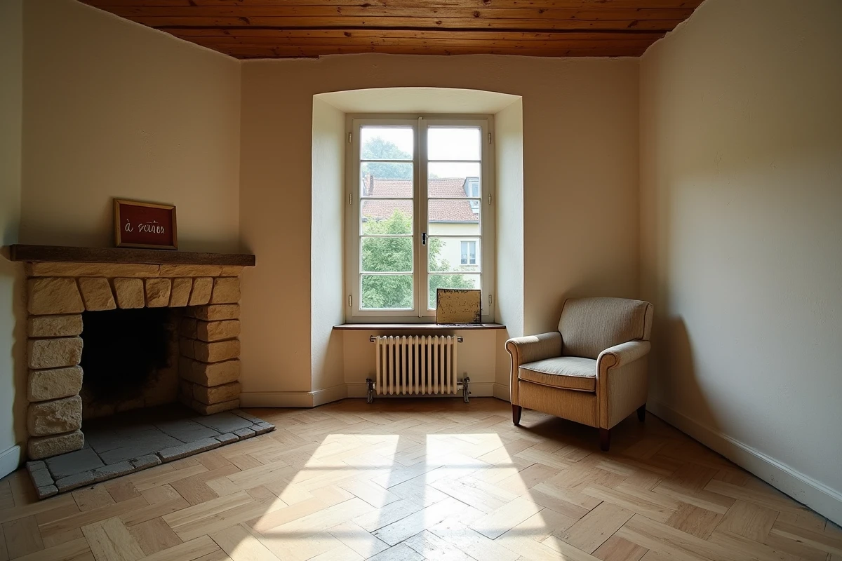 Intérieur d'une maison vide à louer entre particuliers dans le 70 avec panneau À louer