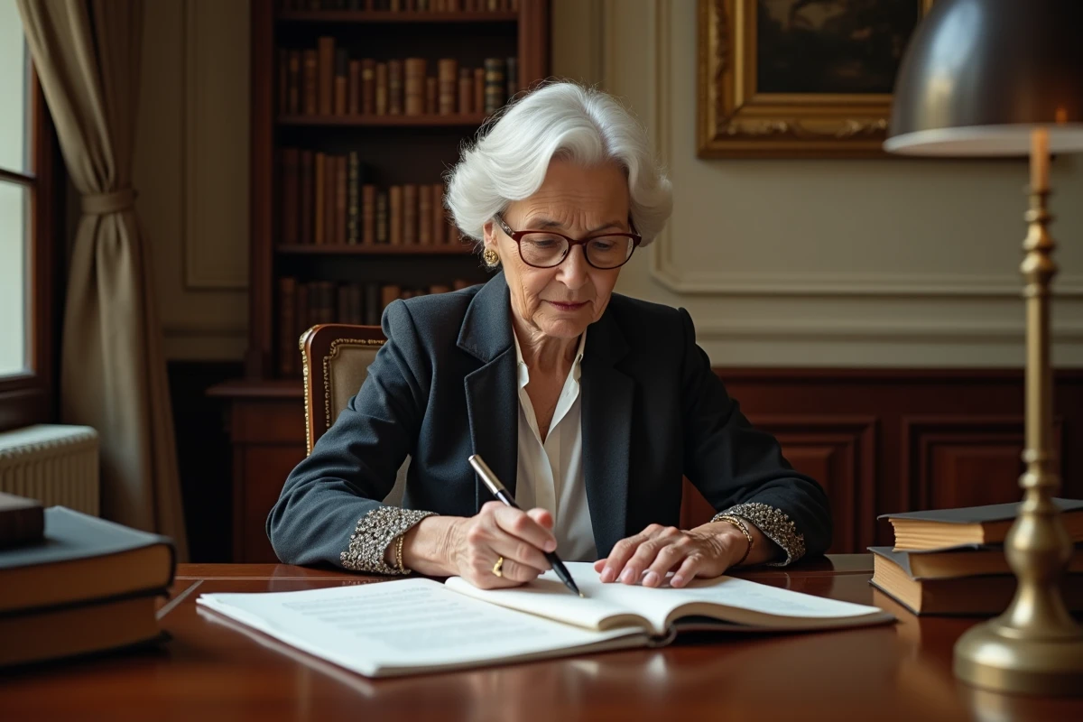 Notaire femme examinant un document dans son bureau