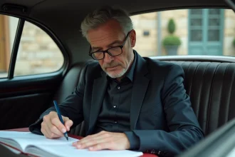 Notaire dans une voiture ancienne à Limoges