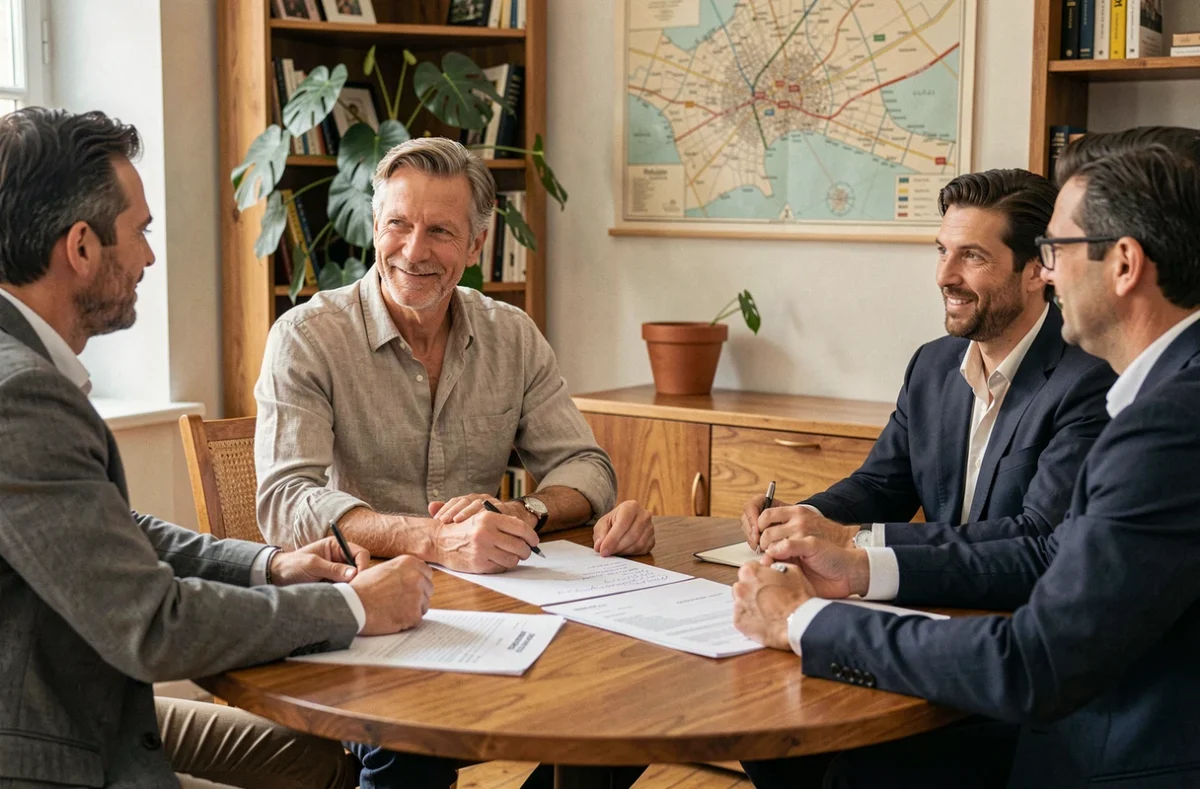 Professionnel de PAC Syndic en réunion avec des copropriétaires dans un bureau indépendant à Bordeaux
