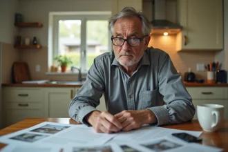 Propriétaire vendeur examinant des documents juridiques relatifs à une accusation de vice caché après la vente de sa maison