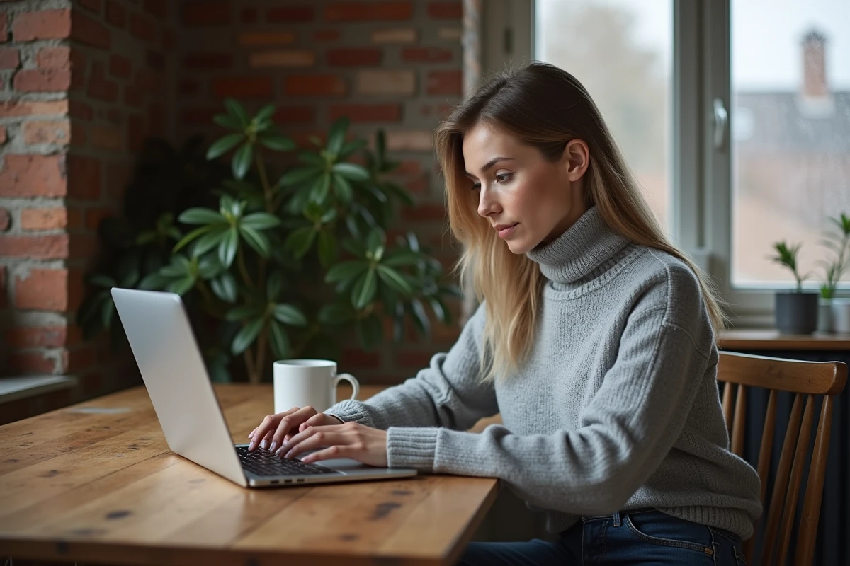 Femme cherchant une location immobilière sur Le Bon Coin dans le Nord depuis son appartement