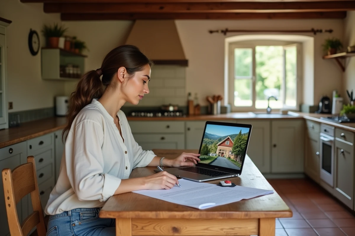 Femme consultant une annonce de location entre particuliers dans une maison du département 70