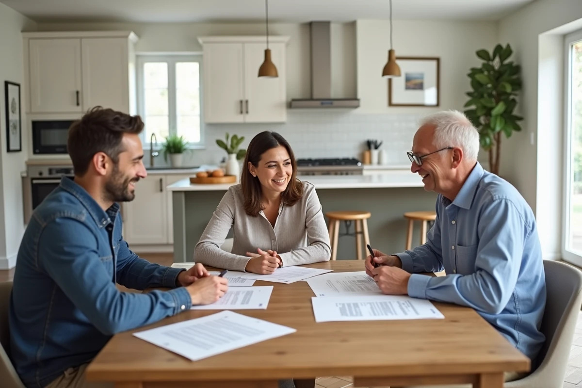 Réunion entre agents IAD et vendeurs autour d'une check-list avant mandat immobilier
