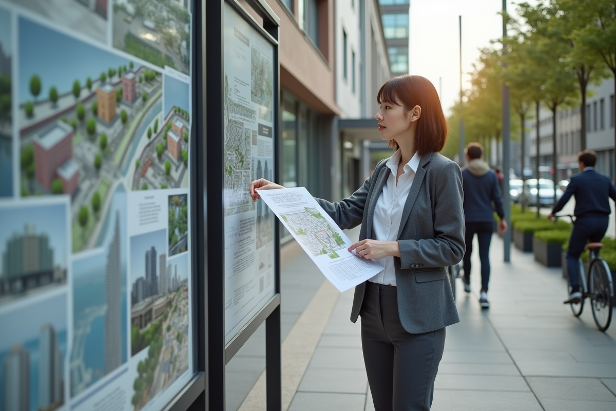 Urbaniste examine plans urbains près d